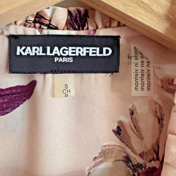 Karl Lagerfeld Floral Ruffle Chiffon Blouse Top Small Fall Outfit Holiday Party - Picture 3 of 4